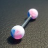 Piercing langue rose, bleu et blanc