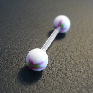 Piercing langue Rose vert et blanc motif : papillon