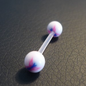 Piercing langue noir, rose et blanc motif : papillon