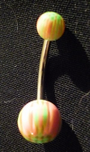 Piercing Nombril Acier chirurgical rose et vert